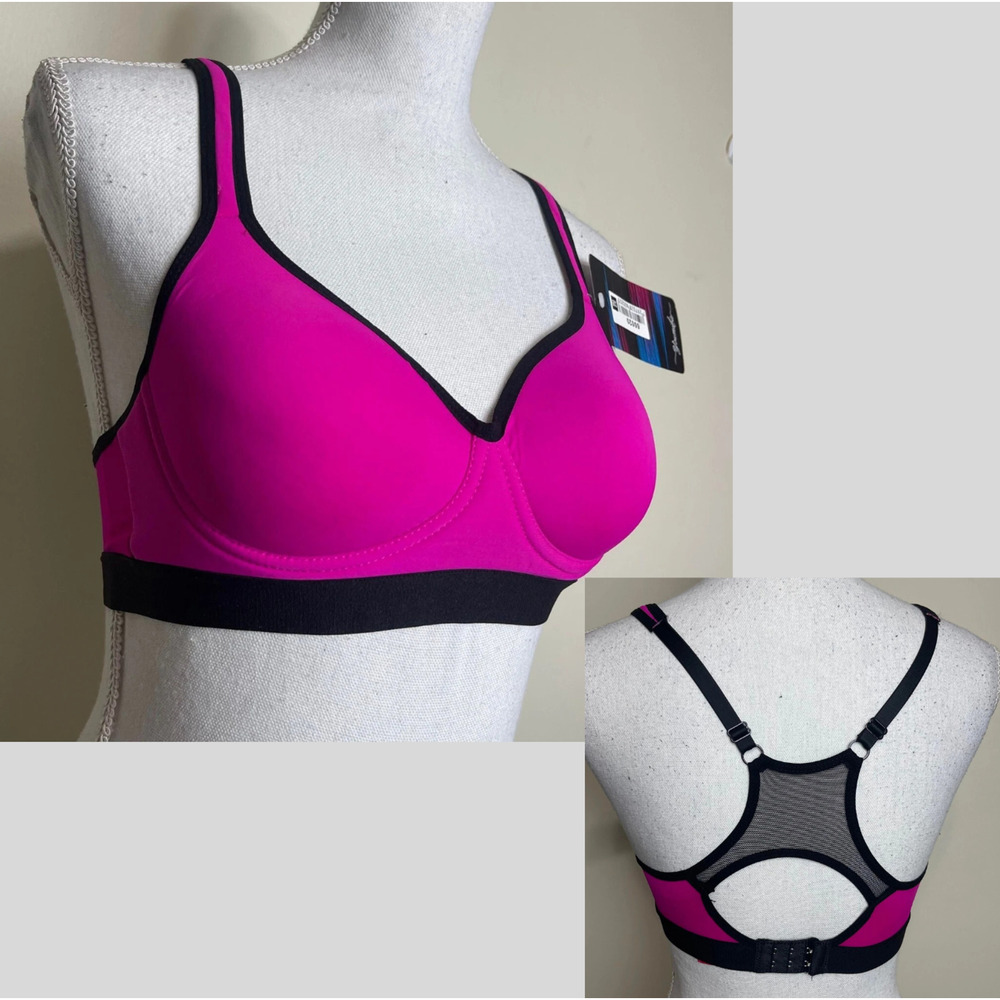SIZE 36C Youmita Athletic Sports Bra PADDED Wireless Keyhole Racerback PINK-BLCK